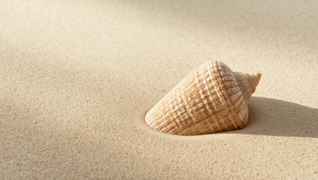 Sea snail Conus betulinus resting on sand, highlighting marine shell patterns and natural shoreline environment