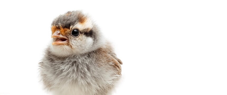 Sparrow chick isolated on plain white backdrop