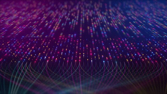 Neural Network Big Data Flow Visualization, Binary Code Matrix, AI Machine Learning Abstract Background, Quantum Computing, Cyber Security, Futuristic Technology Artificial Intelligence Digital Grid