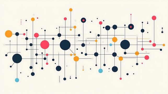 Network of Dots: A vibrant network of interconnected dots and lines, showcasing the intricate web of connections in data visualization, representing the complex systems of information flow.