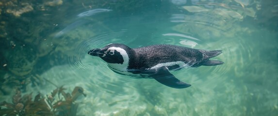 Fototapeta premium Detailed portrait of a Humboldt Penguin underwater