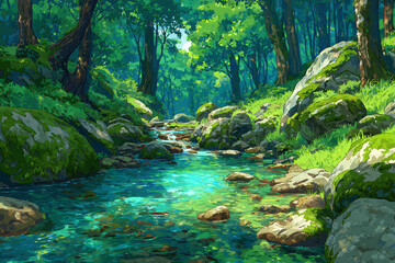 Obraz premium 森の中の清流