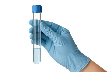 Medical test tube with blue liquid isolated on transparent background