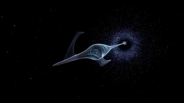 Futuristic spaceship traveling towards a cosmic black hole. A journey through space representing exploration and the unknown