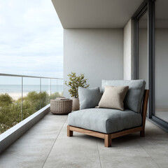 Fototapeta premium Stylish contemporary outdoor lounge with ocean view