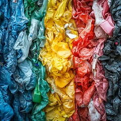 Fototapeta premium Colorful Plastic Bag Pile: An array of vibrant plastic bags, a visual commentary on consumption, waste and the need for eco-friendly practices.