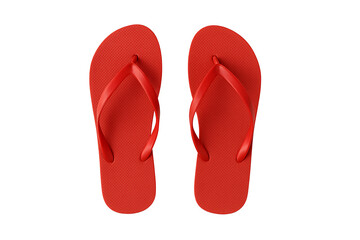 Pair of red beach slippers isolated on transparent background