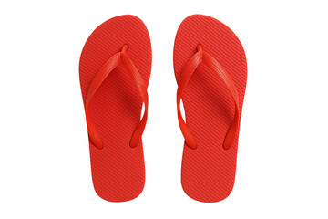 Red flip flops summer beach footwear isolated on transparent background