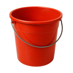 Red plastic bucket with handle isolated on transparent background