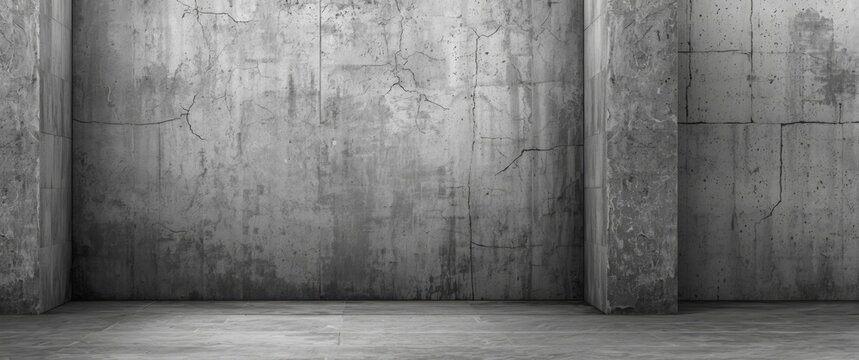 Old grungy gray concrete wall texture featuring cracks, ideal for background or wallpaper