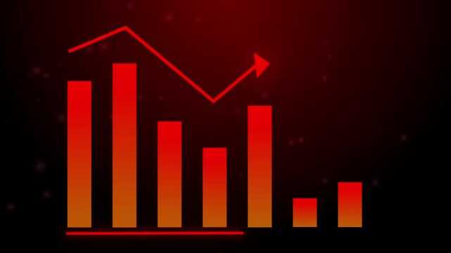 Negative chart graph animation, red arrow is making downfall on a red background. Developing company failure, decreasing business bar chart, Bad Economy Recession, Economic crisis, Profit down
