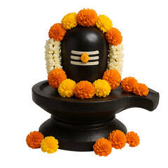 Shivling with marigold flower garland worship isolated on transparent background