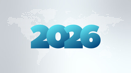 2026 year. Dotted world map infographic symbol. International illustration vector sign. Eelement for global business, presentation, sample, web design, media, news, blog, report