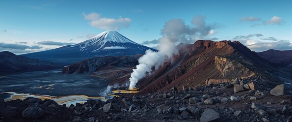 Obraz premium Discover Owakudani: volcanic valley with active sulphur vents and hot springs in Kanagawa, Japan
