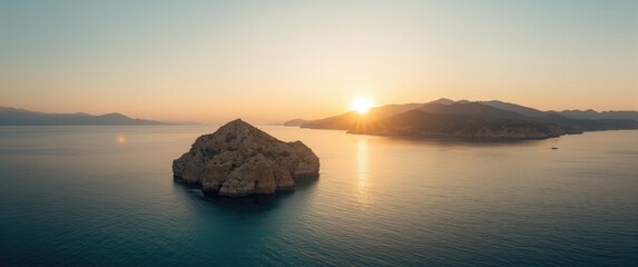 Naklejka premium Morning sunrise over the Greek coastline in Greece Peloponnese Mani. Beautiful scenic natural landscape