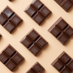 Naklejka premium Milk chocolate squares in seamless pattern on beige background 