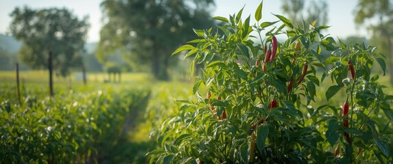 Naklejka premium View of recently planted chili crops
