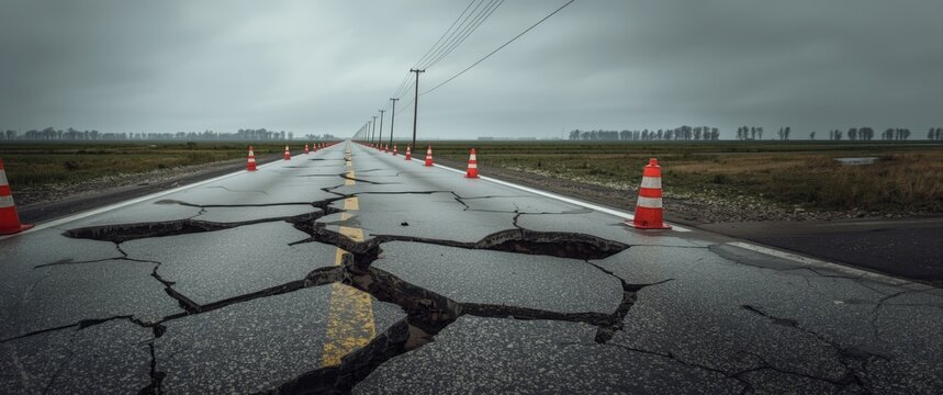 Hazardous road due to poor construction captured in image