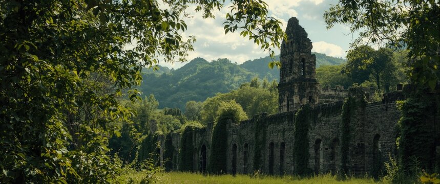 Pilisszentlelek Hungary: Monastery Ruins Amid Forest and Mountain Landscape in Summer