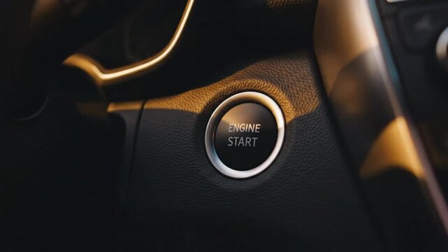 Close Up Car Engine Start Button On Dashboard.