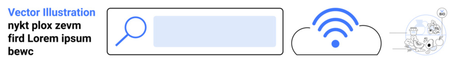 Obraz premium Online search, cloud storage, technology, digital communication, wireless networks, data transfer. Search bar, magnifying glass cloud symbol with wireless. Online search and cloud storage concept