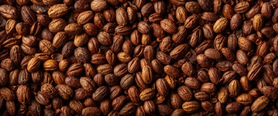 Fototapeta premium Cocoa beans arranged in the sun with a brown backdrop