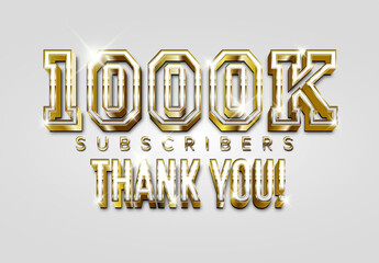 Celebrating 1000k subscribers with a luxury golden 3D text design. This 1000k subscribers milestone graphic features a shiny thank you message for followers and social media.