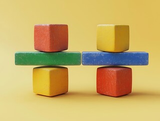 Colorful blocks in Equilibrium: a display of vibrant blocks balanced on each other, symbolizing harmony and precision, perfect for conveying balance and harmony.