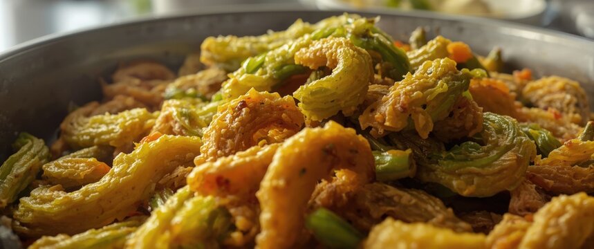 Close-up of colorful raw finger fryums surface