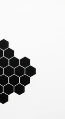 Black hexagonal tiles arranged on a white surface