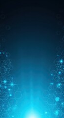 Abstract blue background with glowing hexagonal network and light rays