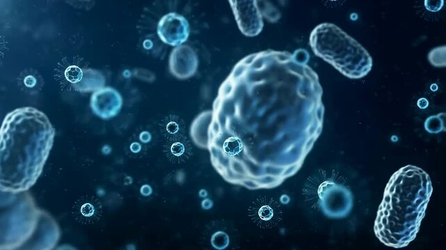 Microscopic view of bacteria and viruses in a dark environment. Visual representation of microbial life and its significance in health and disease