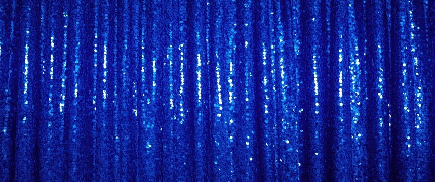 Sequin Blue Curtains. Beautiful Blue Glitter Backdrop. Holiday Background Featuring Blue Sequins. Hanging Curtain with Sparkling Details. Glittering Sequined Textile. Baby Blue Draperies for Photos