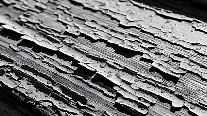 Macro black and white of peeling paint on weathered wood surface