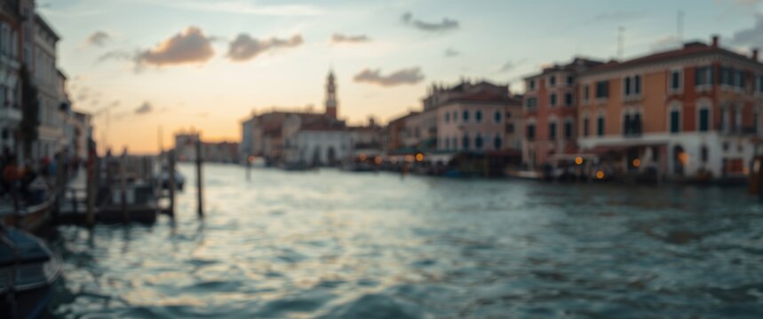 Blurred Murano main canal scene in Venice, Italy showcasing bokeh background