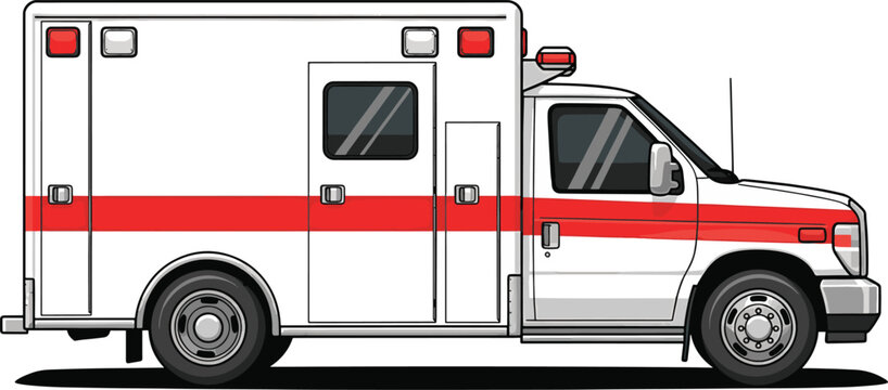 Emergency ambulance vehicle side view medical transport illustration