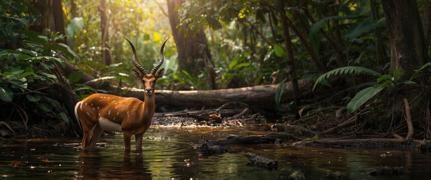 Female Sitatunga or marshbuck (Tragelaphus spekii), a swamp-dwelling antelope, in Singapore