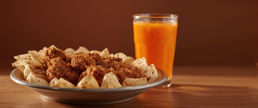 Combo Meal: Chicken 65, Pathiri, and Carrot Juice