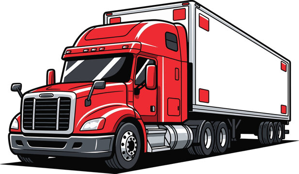 Red semi truck trailer hauling cargo on white trailer