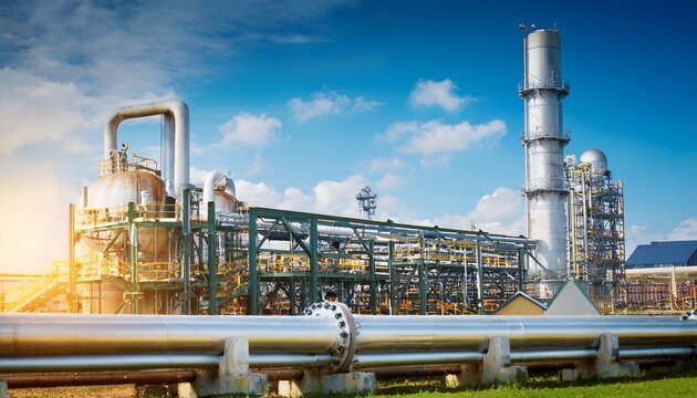 industrial metal pipeline oil and gas factory outside view in sunny day blue sky industrial factory wallpaper