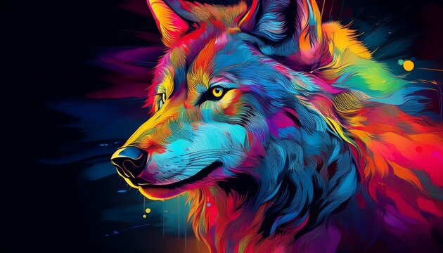 wolf animal abstract wallpaper contrast background in vivid colors generative ai