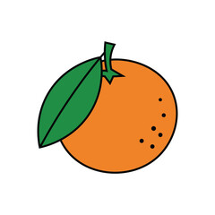 Line Art Orange Fruit with Green Leaf and Stem