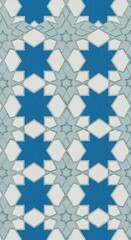 Geometric pattern with interlocking diamond shapes in blue and white