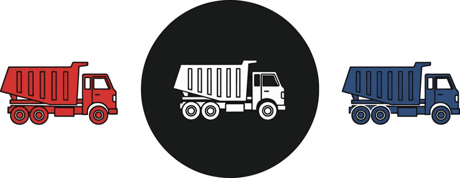 Dump truck vector icon. construction tipper, lorry, dumper, heavy vehicle