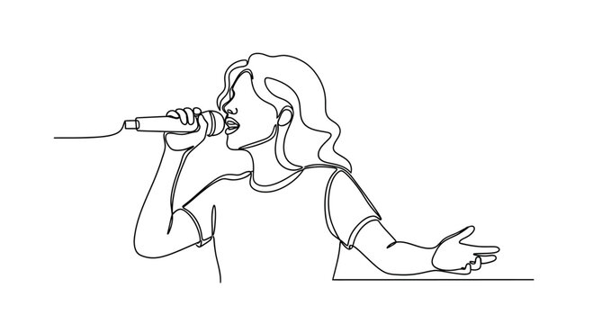 Woman Singing into Microphone with Passion.