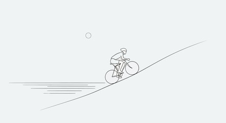 Cyclist Riding Bike Downhill Fast.