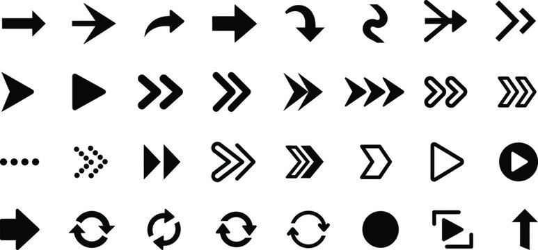 Collection of black and white arrow icons for navigation and direction