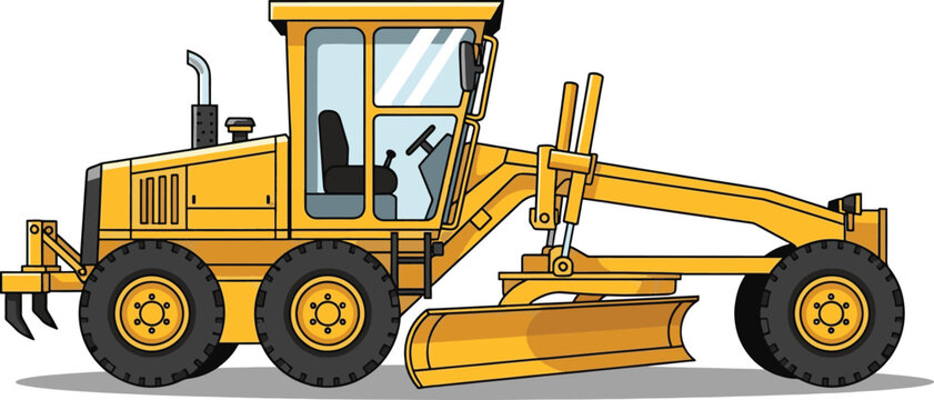 Construction grader heavy machinery vehicle vector cartoon equipment