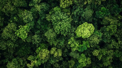 Naklejka premium Aerial view of a lush green forest with dense foliage and vibrant trees
