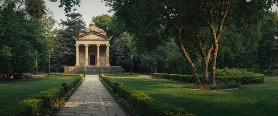 Obraz premium Temple honoring Esculapio nestled in a peaceful park environment